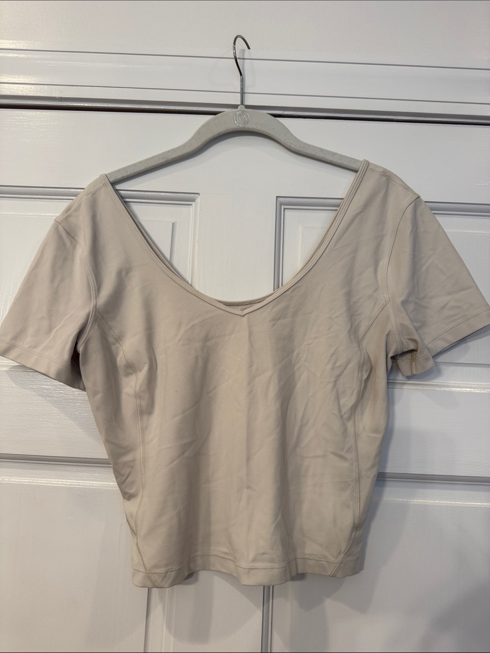 lululemon athletica Cream V‑Neck Short Sleeve Crop Top